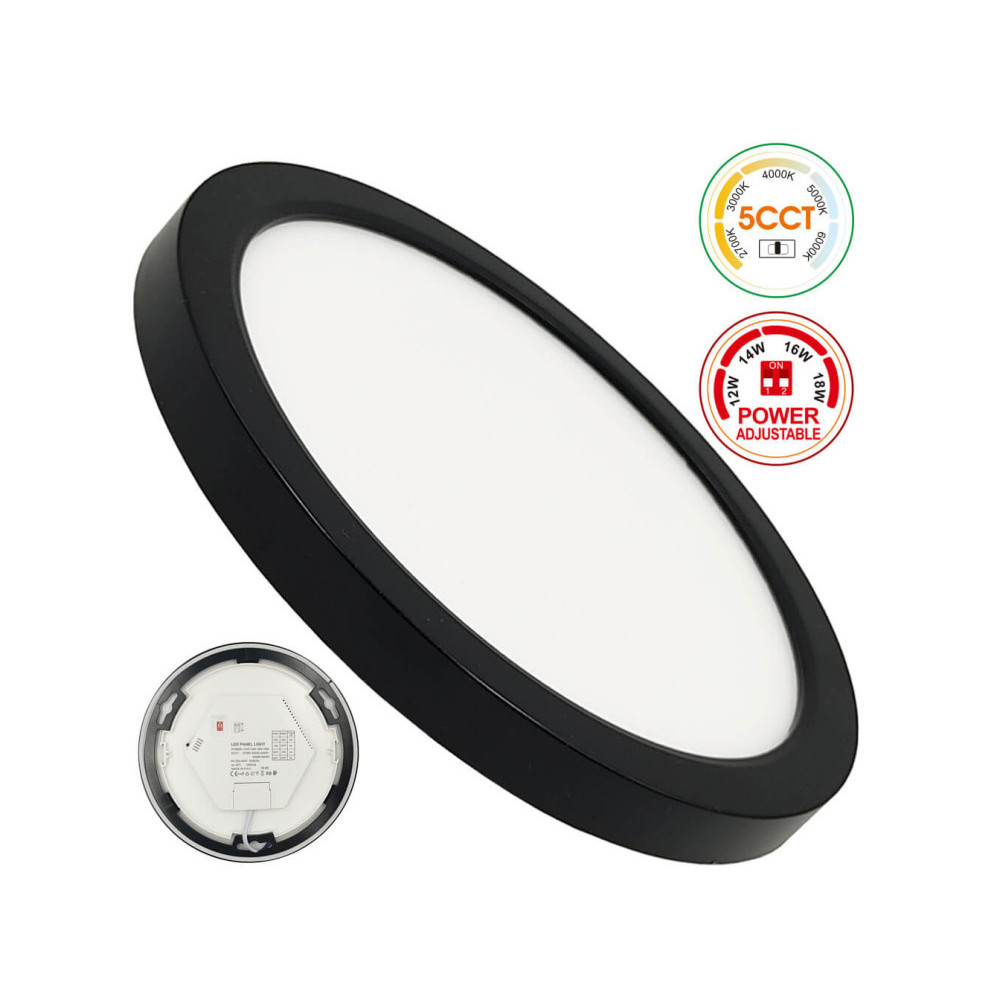 Plafón + Downlight LED - Circular- Blanco - Potencia Ajustable 18W - 16W - 14W - 12W - 5CCT - SMD2835 140Lm/W - IP44