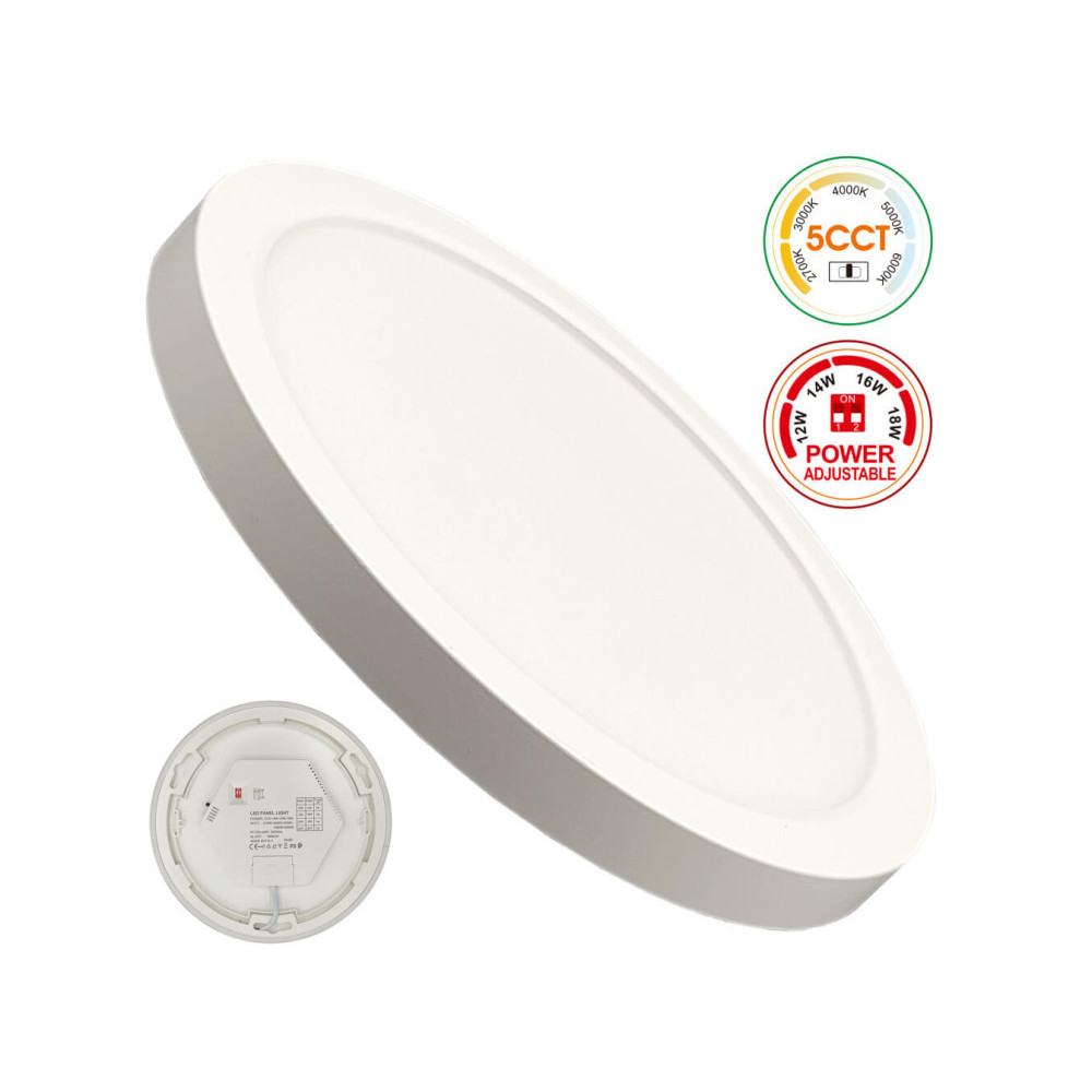 Plafón + Downlight LED - Circular- Blanco - Potencia Ajustable 18W - 16W - 14W - 12W - 5CCT - SMD2835 140Lm/W - IP44