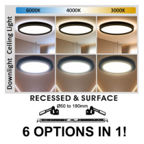 Downlight + Plafón LED - Circular- MOSS Negro LUMILEDS - 18W AJUSTABLE - CCT Color Seleccionable