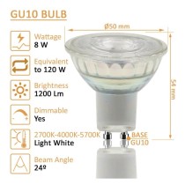 Dicroica LED GU10 8W ALTA LUMINOSIDAD - Cristal - 24º - NO FLICK - DIMABLE - CRI 98