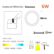 Placa Slim LED Circular 6W Acero Inox - CCT - OSRAM CHIP DURIS E 2835