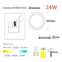 Placa Slim LED Circular 24W Acero Inox - CCT - OSRAM CHIP DURIS E 2835