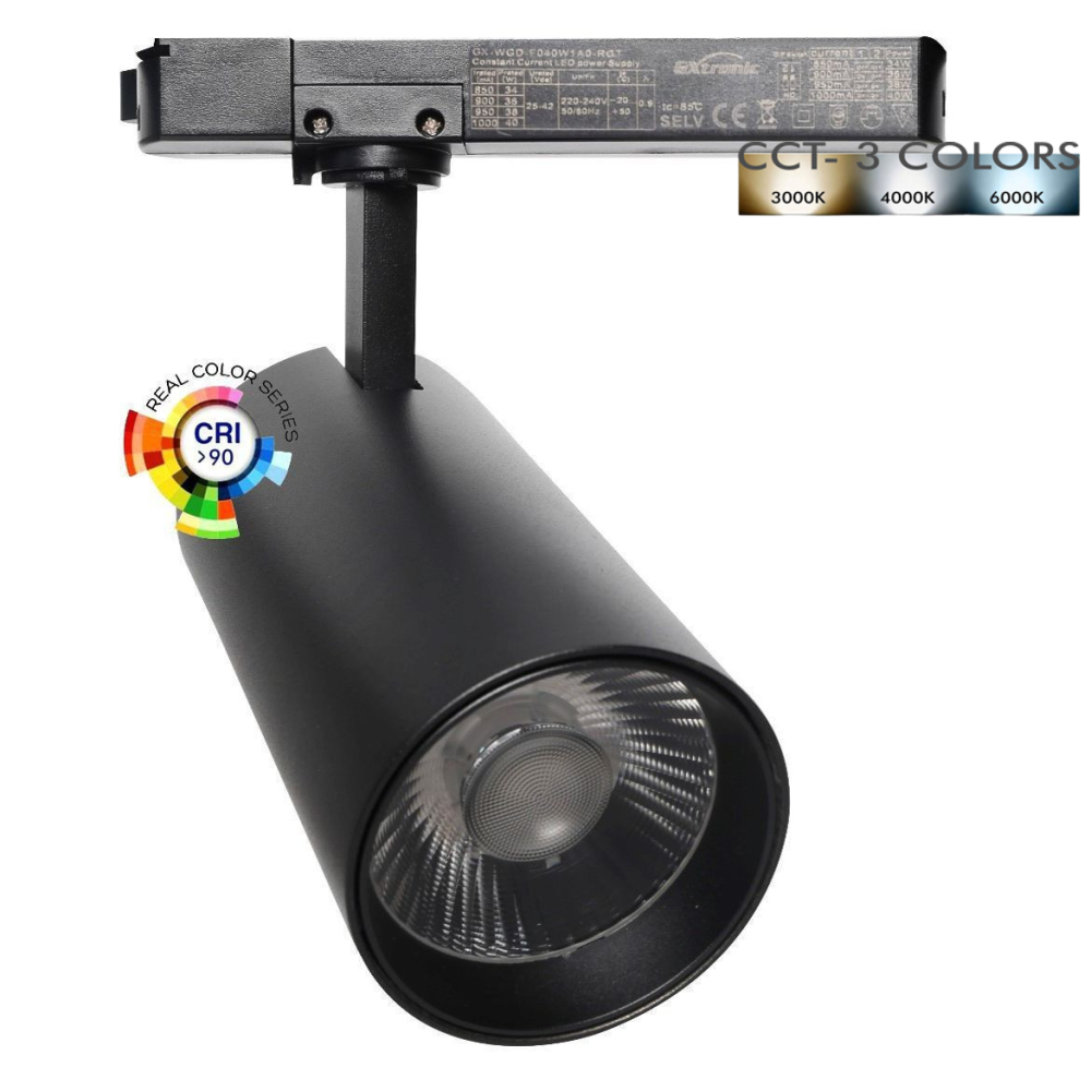 ✔️ Foco LED 40W - 34W NEW MAYA Negro Carril Monofásico - CCT - CRI+92 - UGR13 - HIGH LUMEN