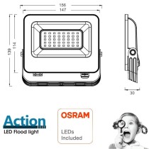 ▷ Foco Proyector Negro 30W 3300Lm Exterior IP65 OSRAM CHIP - ACTION PRO