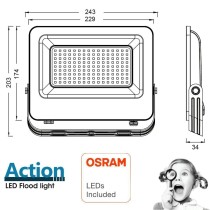 ▷ Foco Proyector Negro 100W 11000Lm Exterior IP65 OSRAM CHIP - ACTION PRO