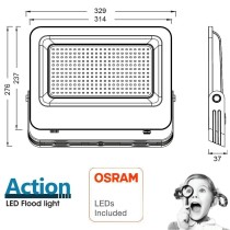 ▷ Foco Proyector Negro 200W 22000Lm Exterior IP65 OSRAM CHIP - ACTION PRO