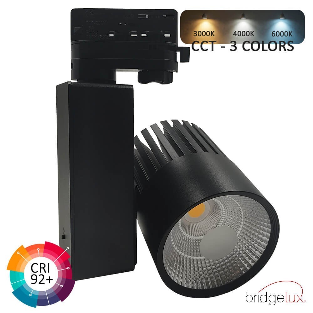 ▷ Comprar Foco Carril Trifásico Negro 40W GRAZ | Luz 3CCT CRI+92