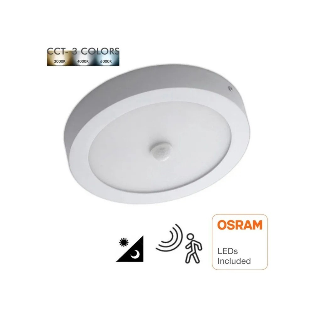 Plafón LED Superficie Circular 24W - 22W- 20W -18W Detector de Movimiento - 2700K+CCT - OSRAM CHIP