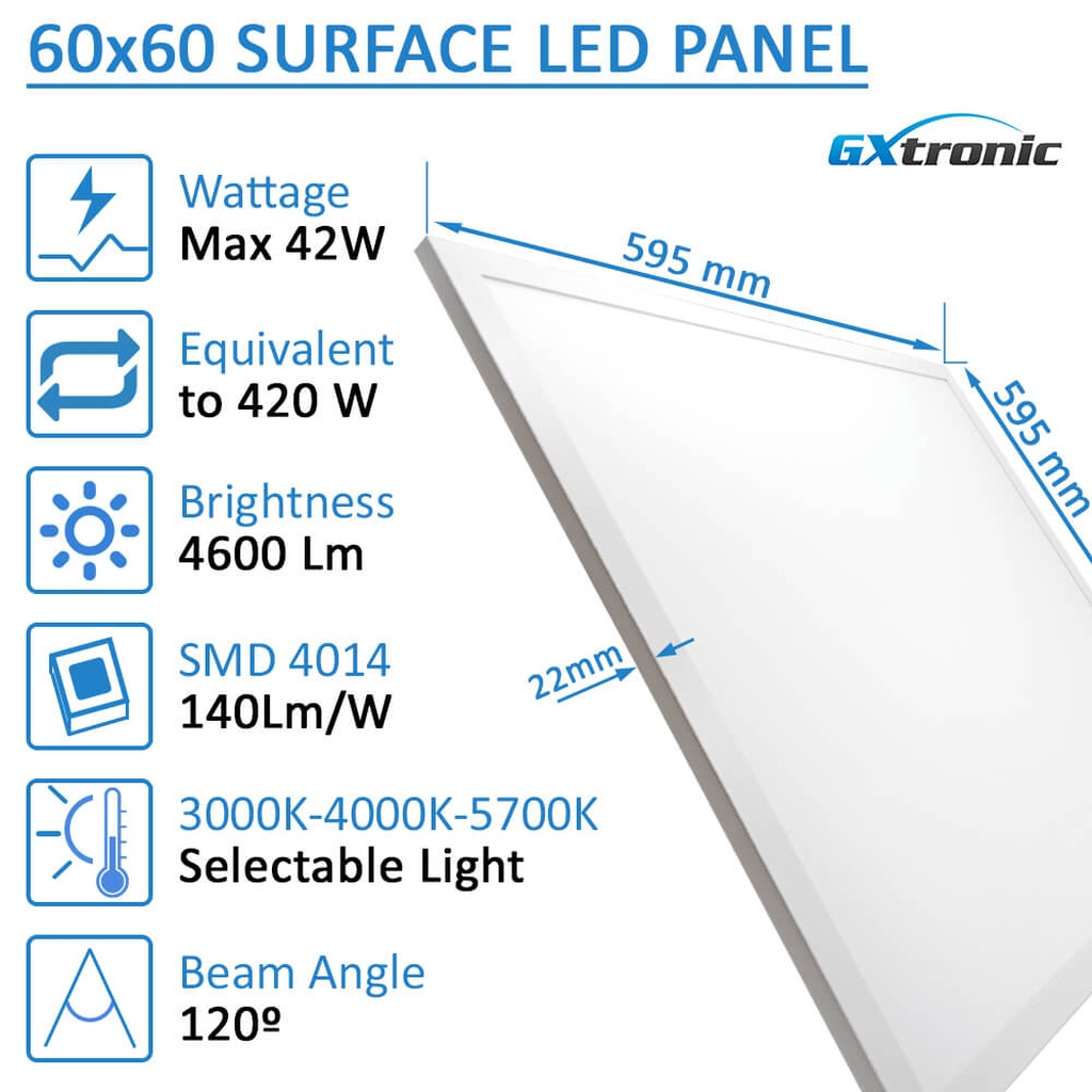 Pack 2 Panel LED Superficie 60x60 42W GXtronic Ultra - 11930 - Detalle 3