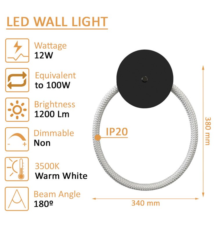 Aplique LED 12W- SATURNO - Pared interior - 3500K - Detalle 3