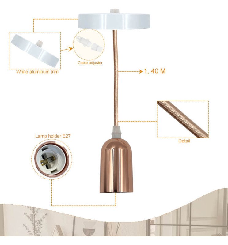 Lámpara Colgante - VINTAGE ORO ROSA - para E27 - Detalle 2