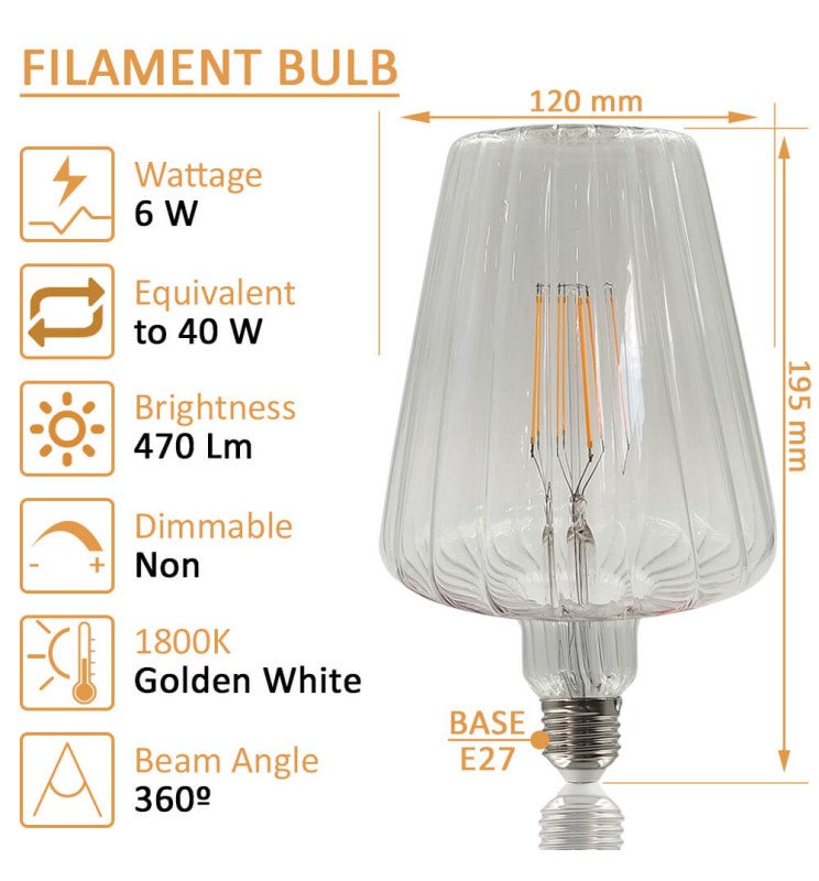Bombilla LED Filamento decorativa 6W E27 - Ambar - BIG - Detalle 2
