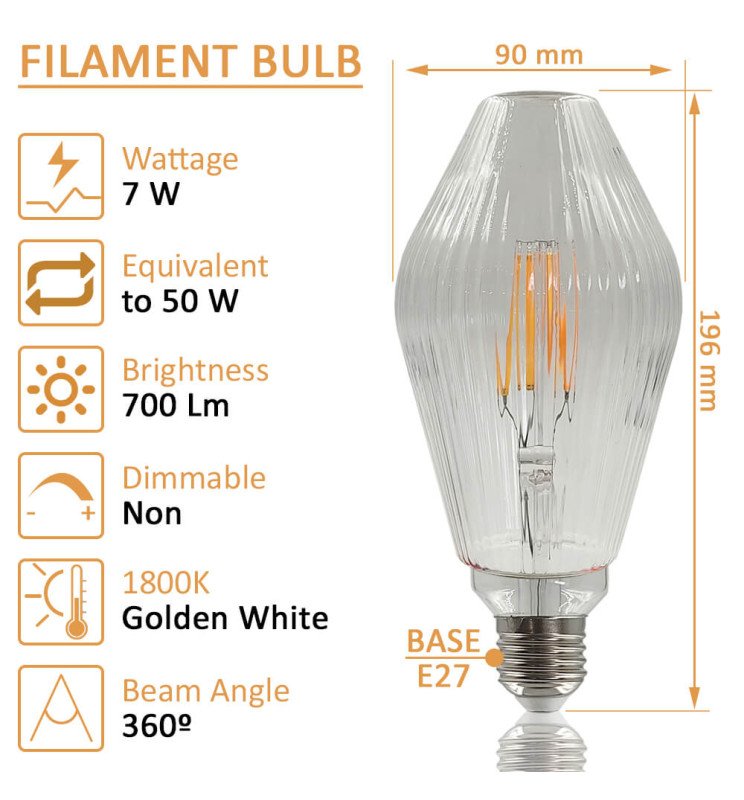 Bombilla LED Filamento decorativa 7W E27 - Ambar - Detalle 2
