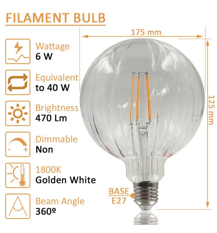 Bombilla LED Filamento Esférica decorativa 6W E27 - Detalle 2