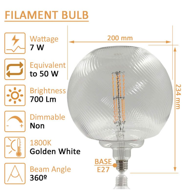 Bombilla LED Filamento Globo decorativa 7W E27 - Ambar - Detalle 2