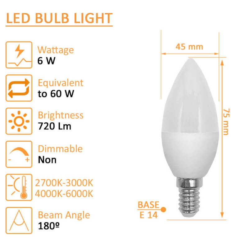 Bombilla LED Vela 6W E14 C37 180º OSRAM CHIP DURIS E - Detalle 3