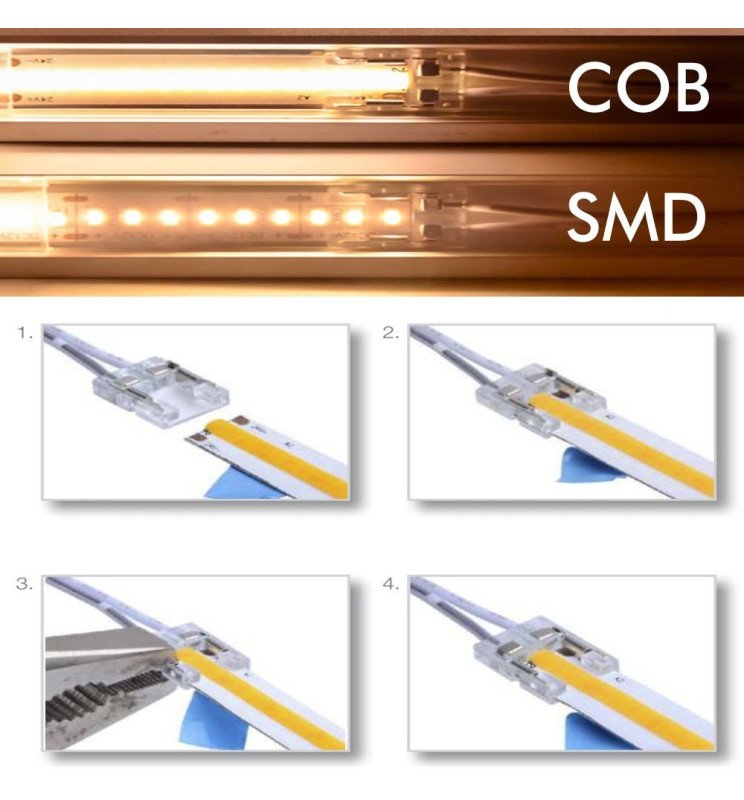 Conector Transparente para tiras LED COB + SMD - 10mm - Detalle 2