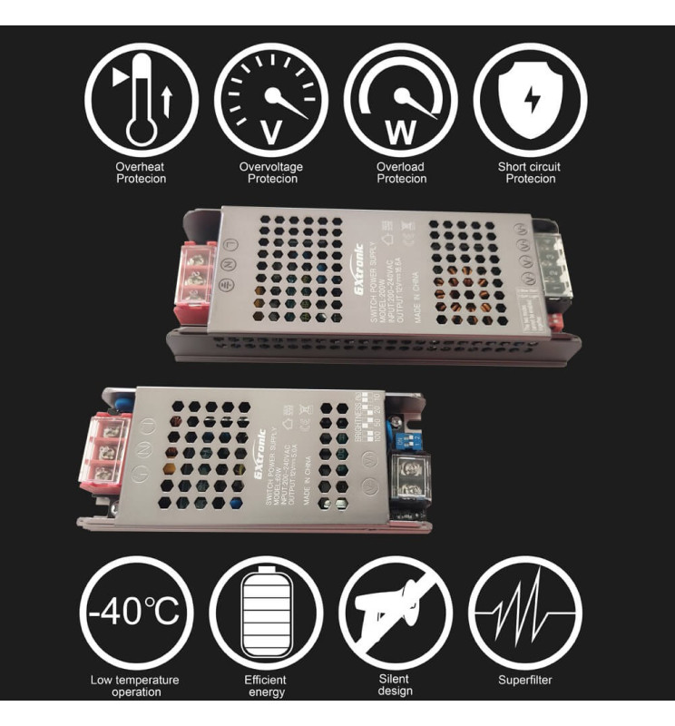 Fuente Alimentación 24v 150w 6.3a Aluminio IP20 - Gxtronic