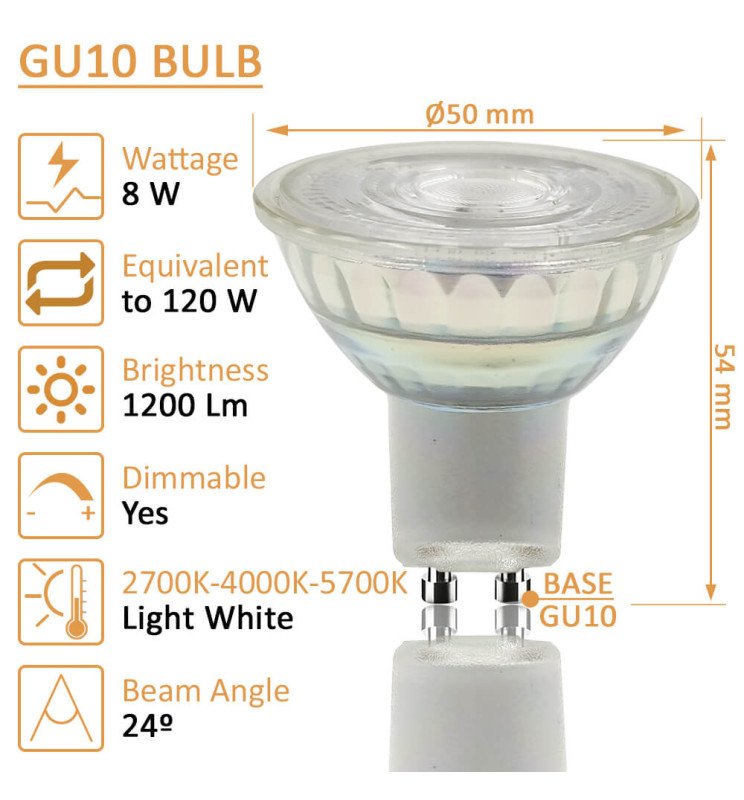 Dicroica LED GU10 8W ALTA LUMINOSIDAD - Cristal - Detalle 2