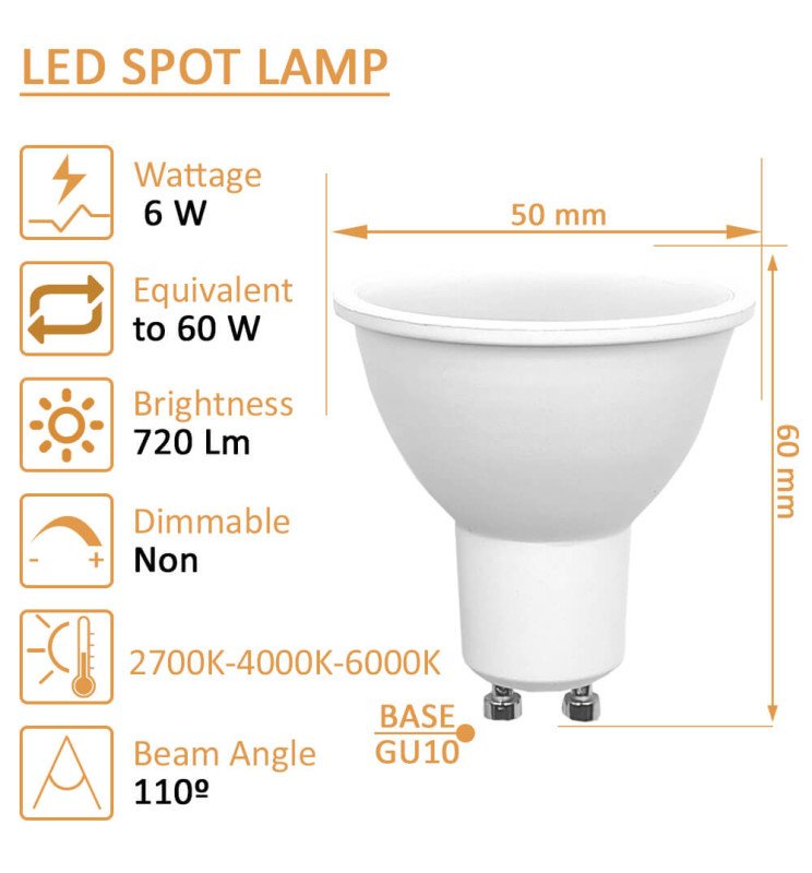 Dicroica LED 6W 110° GU10 - OSRAM CHIP DURIS E 2835 - Detalle 3
