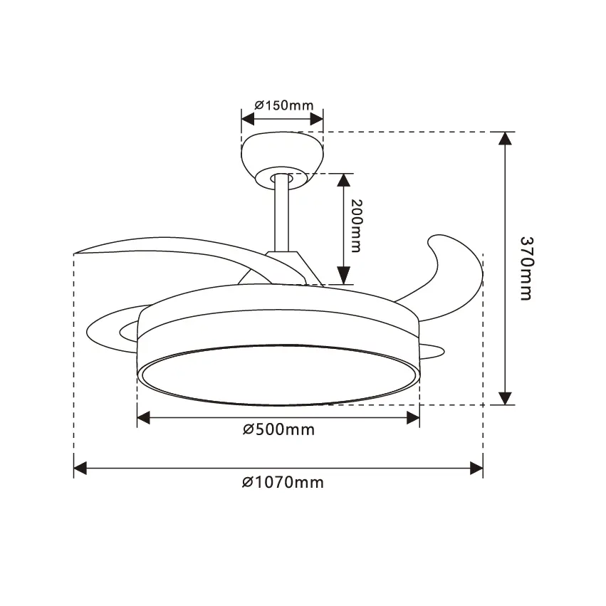 Esquema Técnico y Dimensiones - Ventilador de Techo Led Herben 68W CCT