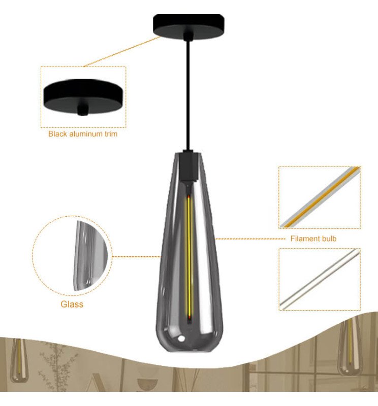 Lámpara LED Filamento Colgante - Cristal Ahumado - 4W - Detalle 5