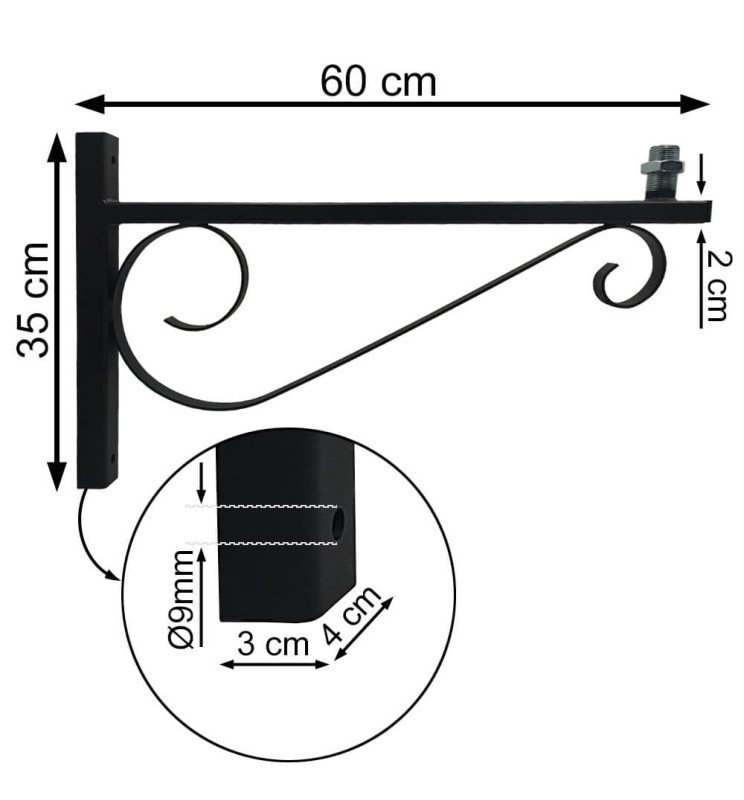 Soporte Pared y Columna modelo Forja 60cm - Negro Mate - Detalle 4