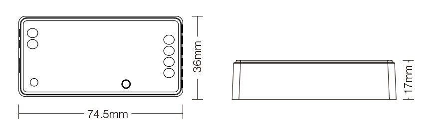 Esquema Técnico y Dimensiones - Controlador ZigBee+RF 2.4G 2en1 para tira Monoclor CCT