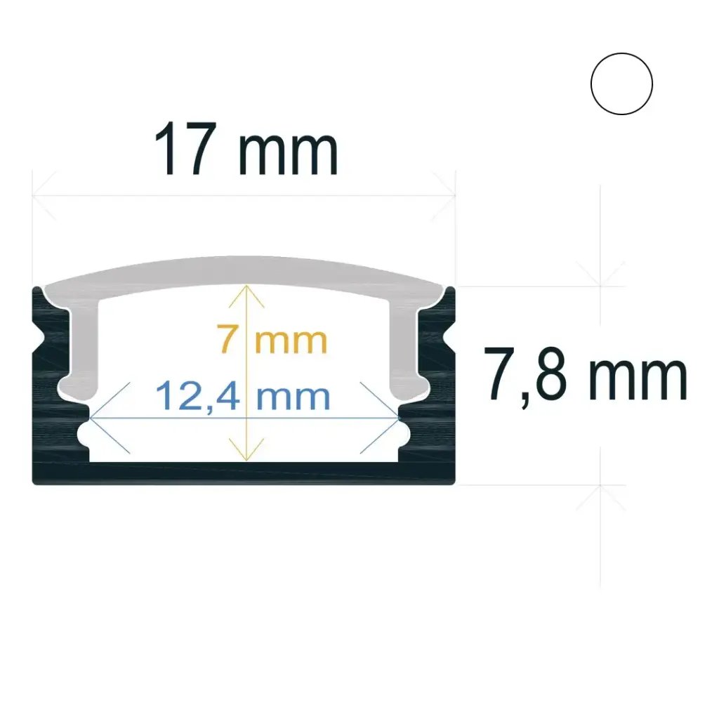 Esquema Técnico y Dimensiones - Perfil LED de aluminio superficie 2 metros 17mm*8mm PRO