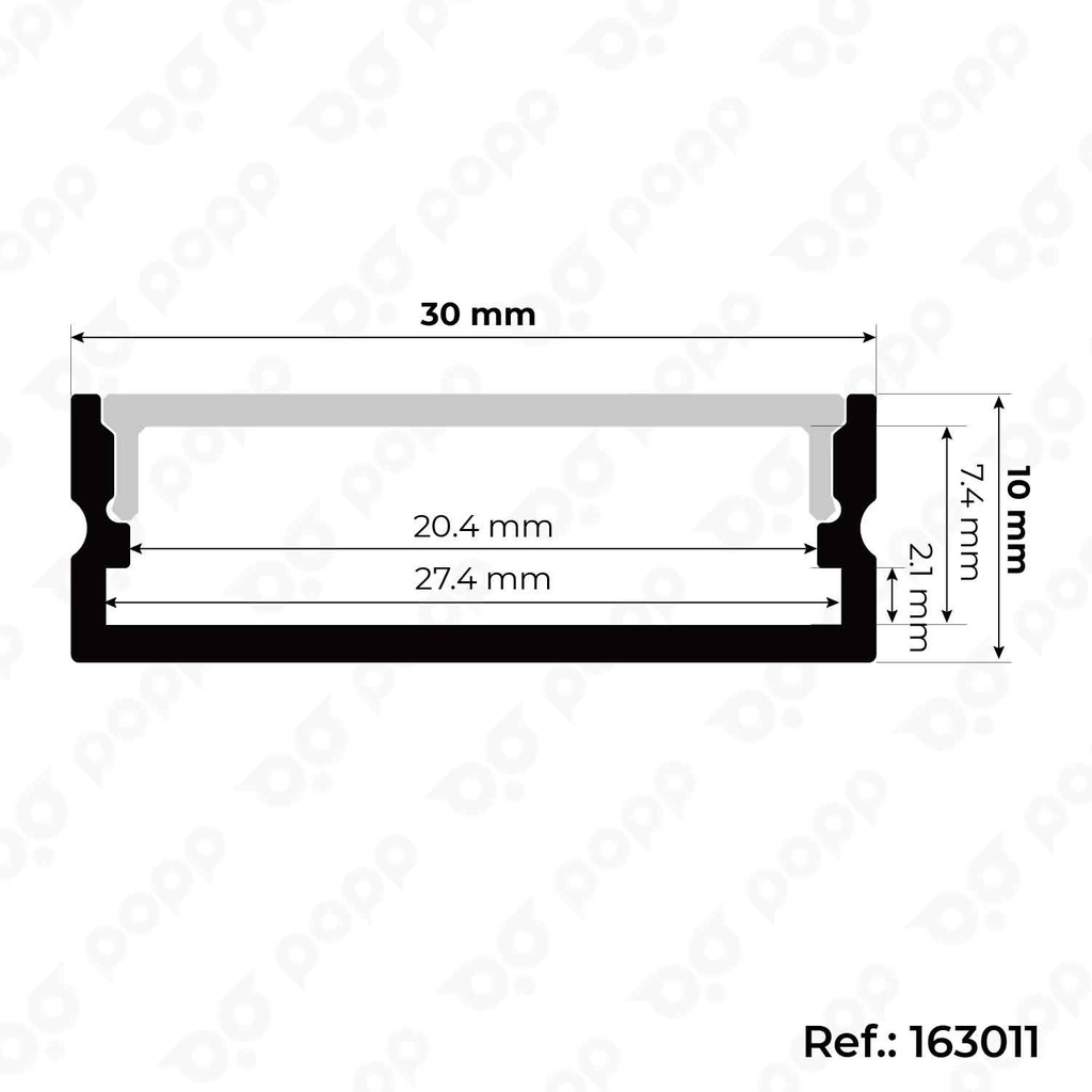 Esquema Técnico y Dimensiones - Perfil de aluminio de 20mm*19.7mm*1000mm