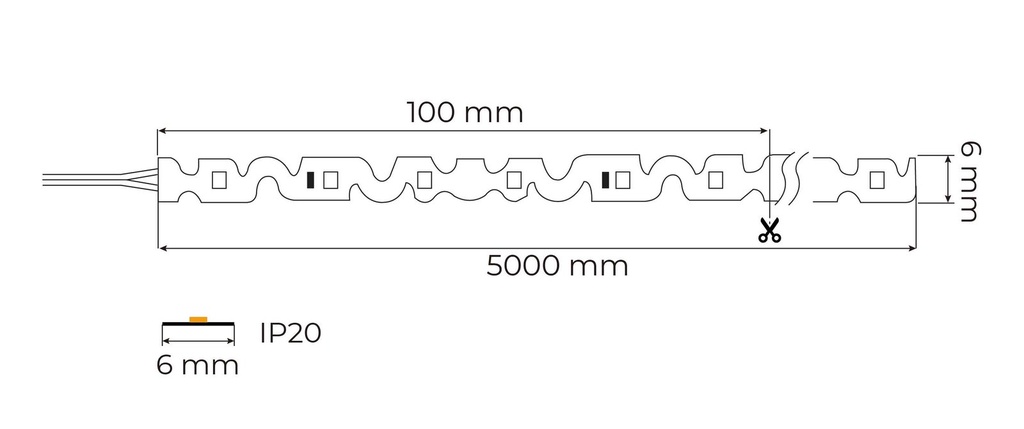 Esquema Técnico y Dimensiones - Tira LED adhesivas SMD2835 DC24V 60LED ZIG-ZAG