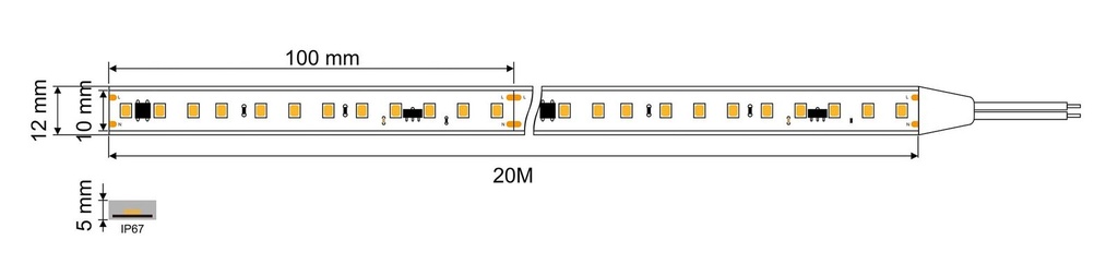 Esquema Técnico y Dimensiones - Tira de LED AC220V PRO 15W/m 1700lm/W IP67 CRI80+