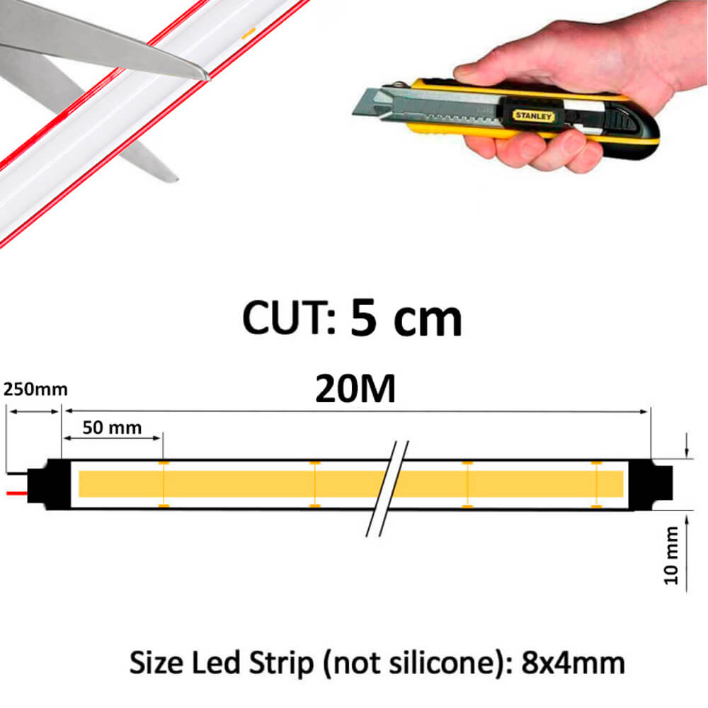 Tira LED COB 220V 20m 15W/m IP65 Luz Continua Corte - Detalle 3