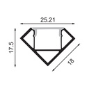 Esquema Técnico y Dimensiones - Perfil LED de esquina con el difusor curvo de 18x18mm