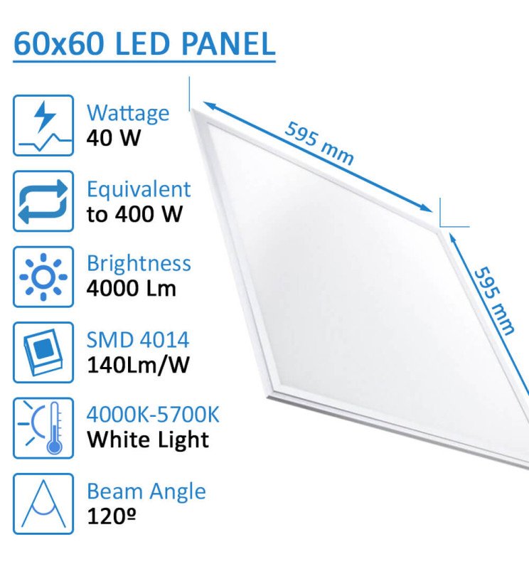 Esquema Técnico y Dimensiones - Panel LED 60x60 Slim FRAME 40W Philips Driver UGR19