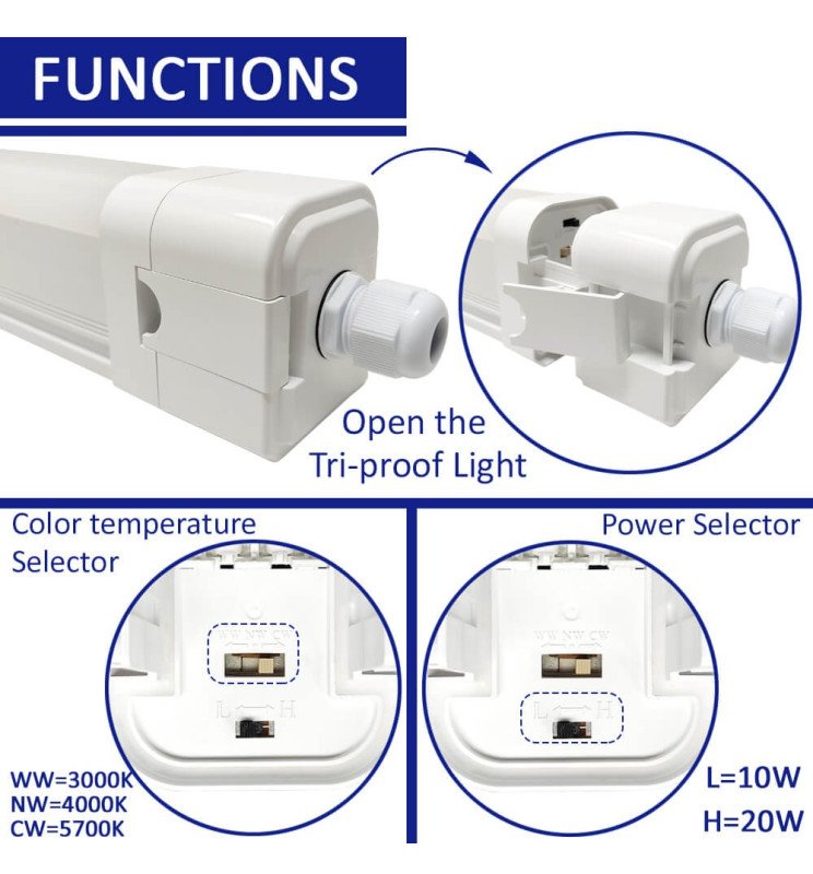 Regleta Estanca LED 40W-20W Chip SAMSUNG Luminaria - Tp40w-cct - Selector CCT y Potencia 40w-20