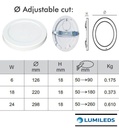 Esquema Técnico y Dimensiones - Downlight + Plafón LED Circular MOSS Blanco 18W