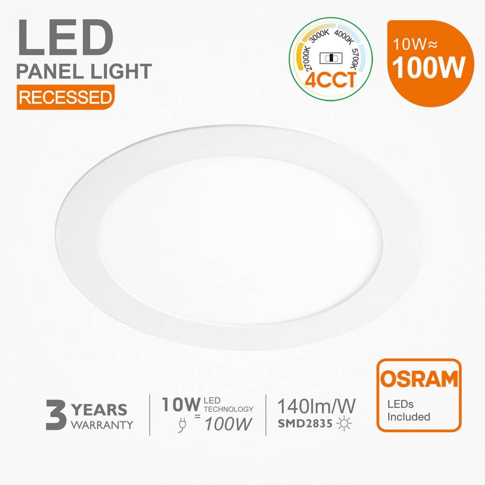 Placa Slim LED Circular 10W 4CCT Select | OSRAM CHIP - Plr10wosr - Selector 4 Tonos 2700k 3000k