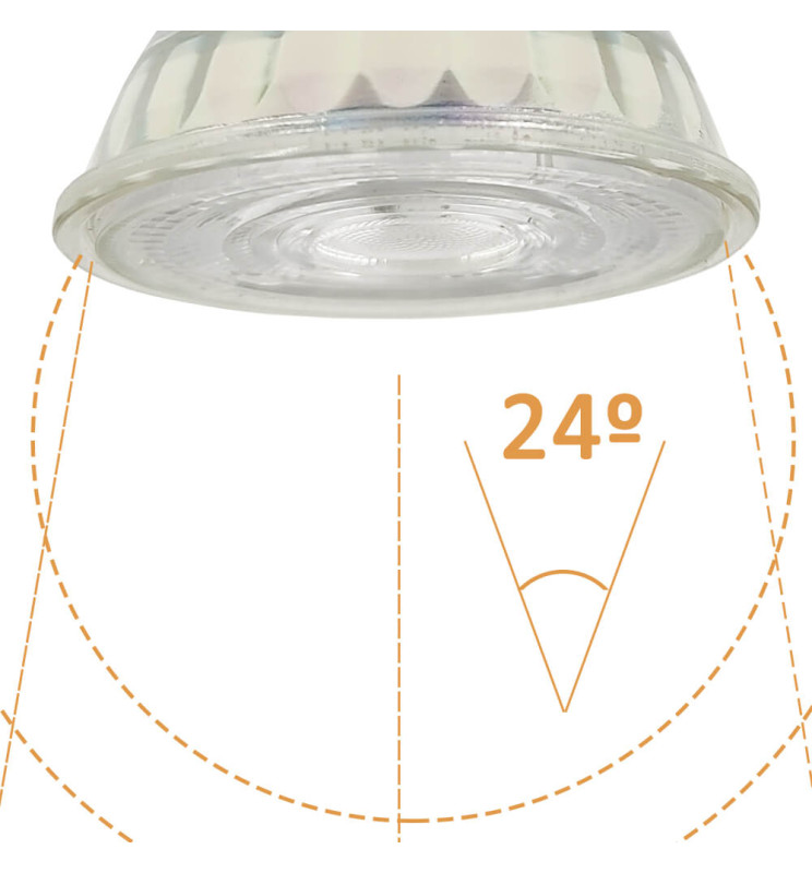 Bombilla Dicroica LED GU10 8W Cristal 24° - Detalle Óptica 24° Alta Transmitancia