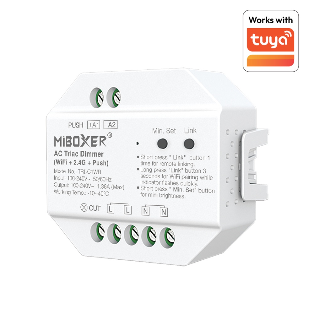Regulador para Pulsador de pastilla para LED 220V | TRIAC + Push Dimmer | RF 2.4GHz | Tuya Smart App