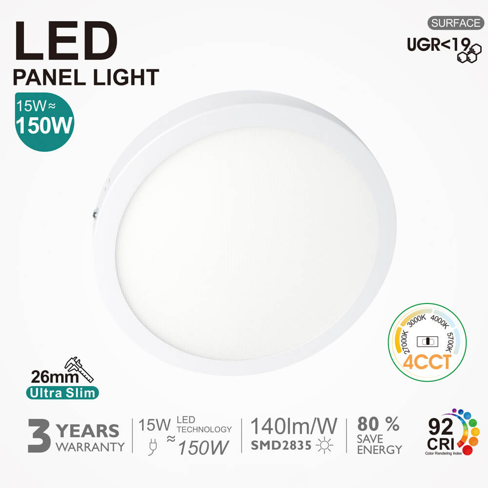 Plafón LED Superficie Circular 15W 4CCT UGR19 SMD2835 140Lm/W CRI92 - Image 5