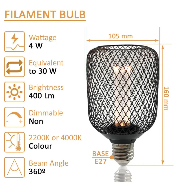 Bombilla LED Modern Metal 4w E27 Negro Ø105mm - Vista Detalle #2