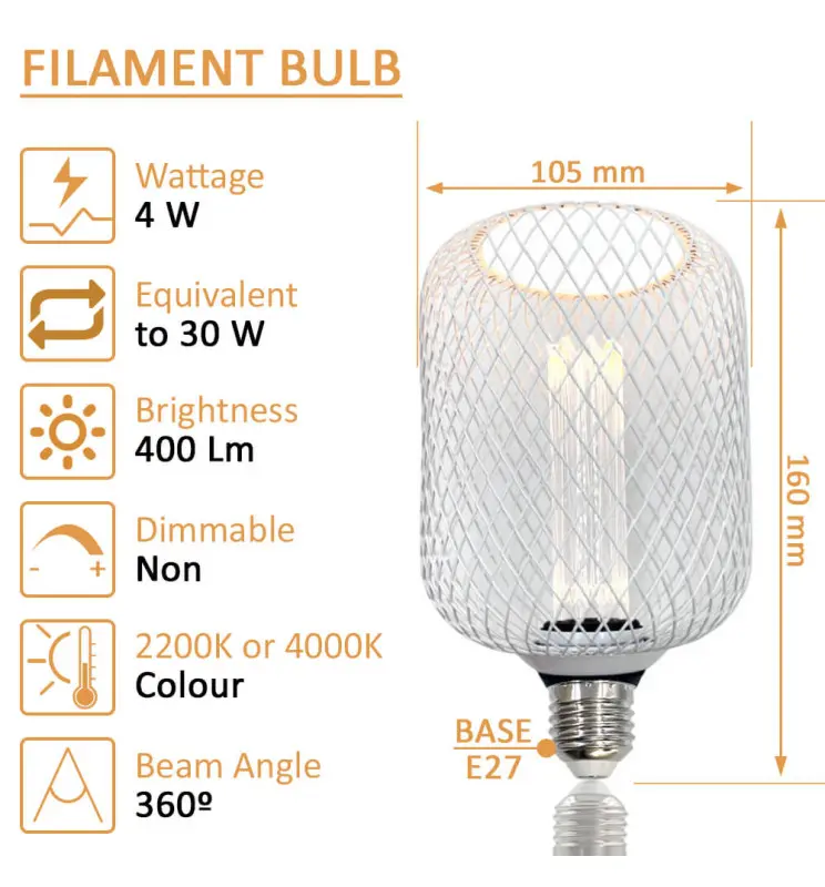 Bombilla LED Modern Metal 4w E27 Blanco Ø105mm - Vista Detalle #1
