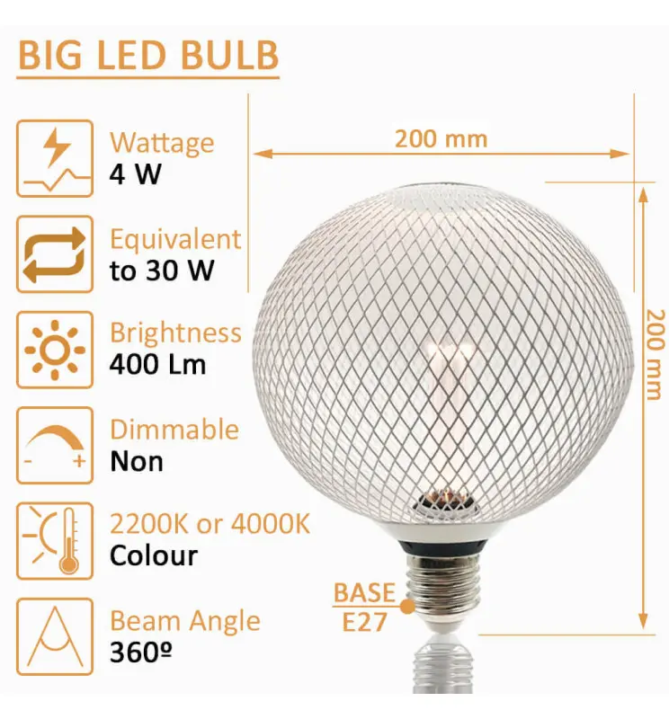 Bombilla LED Modern Metal 4w E27 Blanco Big Ø200mm - Vista Detalle #2