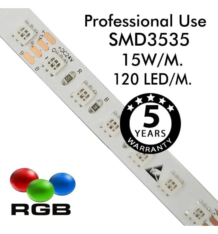 Tira LED 24v RGB 120xledm 5m Smd3535 560lm 15wm IP20 - Vista Detalle #2