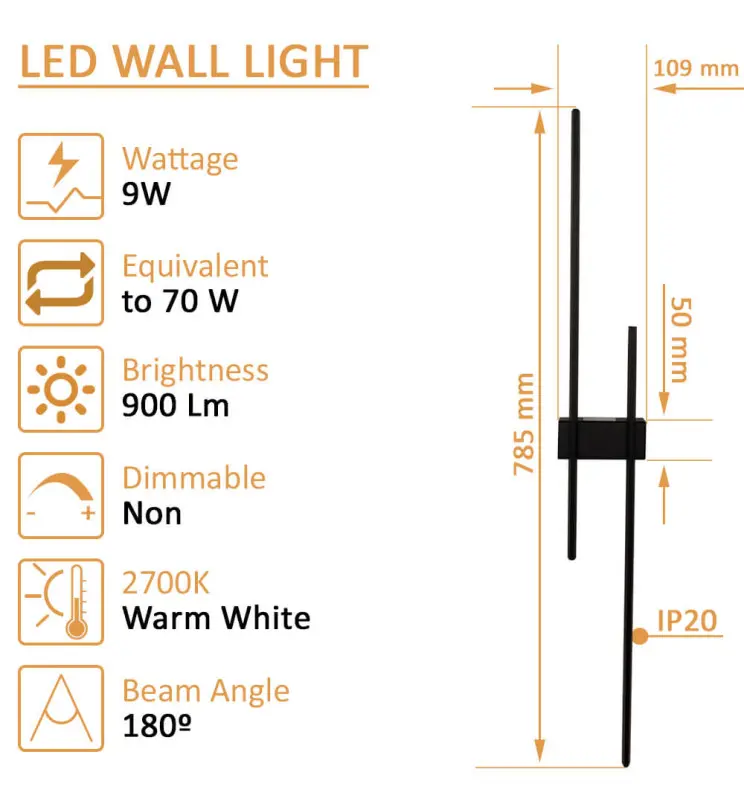 Aplique LED 9w Bellatrix Pared Interior 2700k - Vista Detalle #1