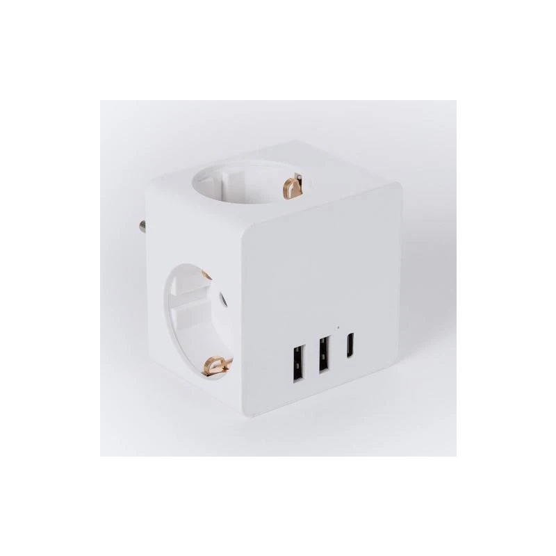 Regleta alemana de 5 vías sin cable y sin interruptor, blanca