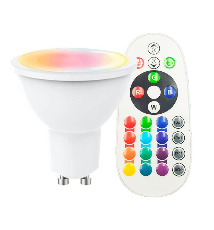 Dicroica LED RGB + 8W 110º GU10 con Mando a Distancia