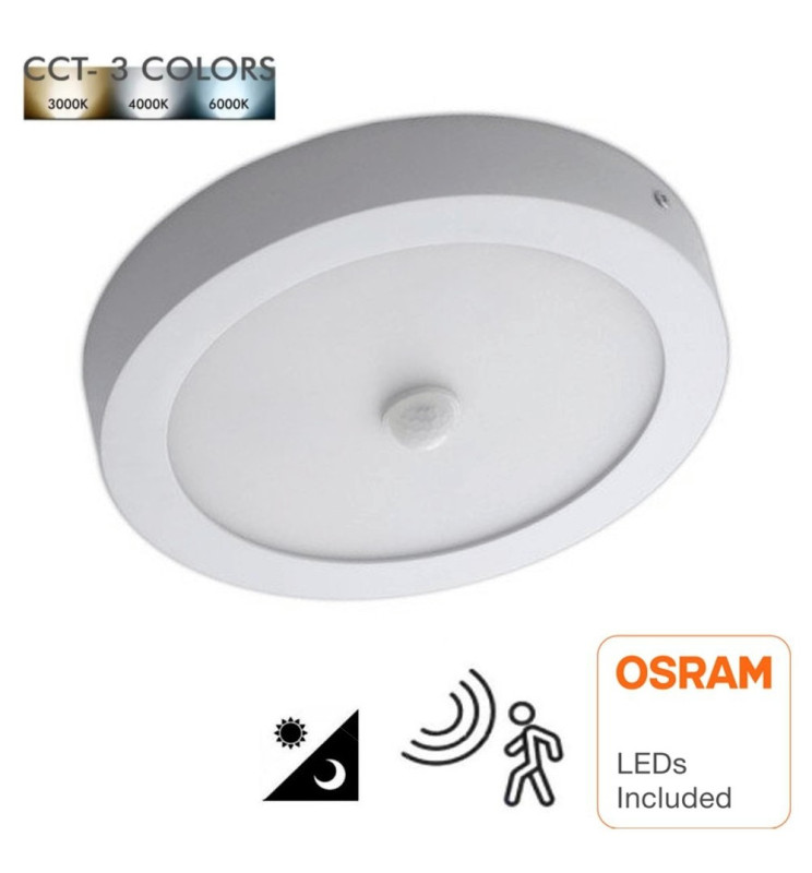 Plafón LED Superficie Circular 24W 22W- 20W -18W Detector de Movimiento +CCT OSRAM CHIP