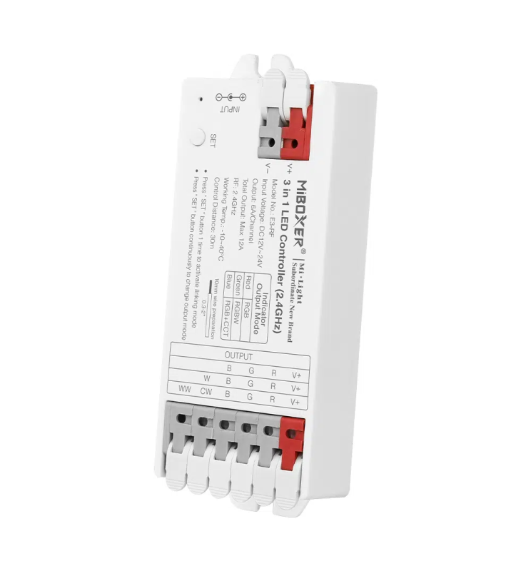 Tira LED Controladora LED 3 en 1 RGB + RGBW + RGB+CCT RF 2, 4 GHz 12-24V